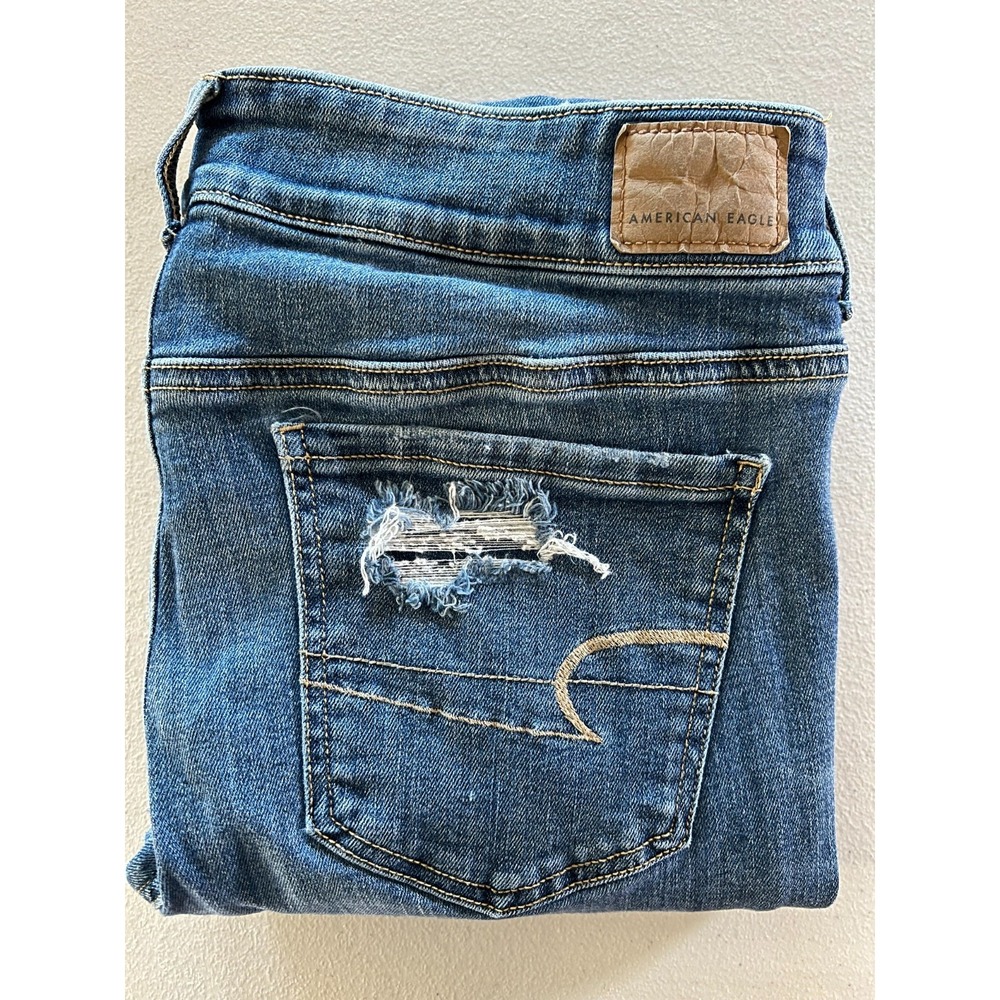 American Eagle Artist Crop Jeans Womens Size 12 Short 30x22 Distressed Blue AE